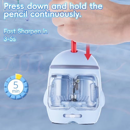 M&G Electric Pencil Sharpener, Portable Pencil Sharpener Cute Cat Design Battery/USB Dual Power Operated Sharpener for Pencils Kids Students Home Classroom School Office - color: Blue