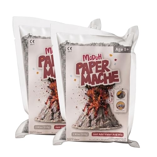 Modoh Paper Mache Clay, Just Add Water – 2 Pack (500g Total), Easy Sculpting Paper Mache Powder for Volcano Projects, School Crafts, DIY Sculpture, Fast Drying, Paintable, Non-Toxic Craft Material - color: Gray