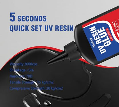 UV Resin Kit with Light, 60g UV Glue with Rechargeable Light, 5 Second Fast Cure UV Glue Adhesive, Clear Repair Kit for Welding Resin, Jewelry Bonding, Plastic, Glass, Acrylic, Craft Decoration
