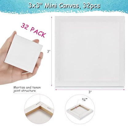 32PCS Mini Canvases for Painting – 3 x 3 in Bulk Small Square Stretched Canvases, 0.4 in Thick Blank Canvas for Students, Art Supplies, School & Home Crafts - size: 32Pcs Mini Canvas -3x3in