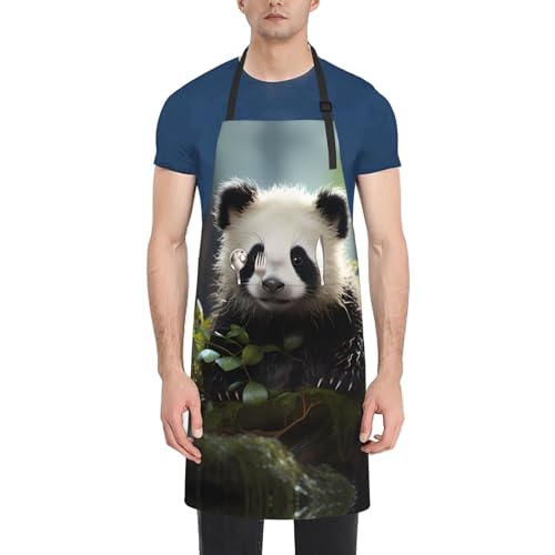Prancing Brown Horse Heavy Duty Waterproof Apron with Pockets for AdultsResistant Grilling, Gardening, Painting - color: Panda Cubs in the Forest