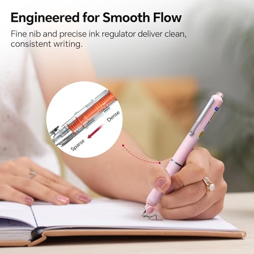 WRITECH Left Handed Fountain Pen: Fine Nib Retractable Style Black Ink Set Includes 5 Ink Cartridges Smooth Writing for Calligraphy Journaling Office Gift - color: Pink