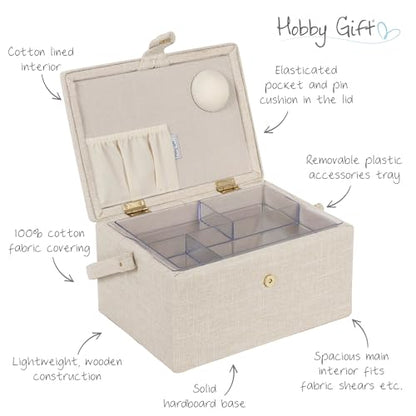 Hobby Gift Medium Sewing Box Organiser, Fabric Covered Storage Box with Handle, Internal Tray, Pin Cushion and Pocket for Sewing, Quilting and Knitting Supplies - color: Hydrangea