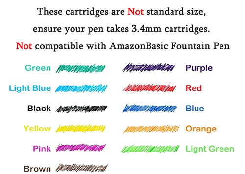 Asvine Fountain Pen Green Ink Cartridges, Set of 30 Refill Ink Cartridges, 3.4 mm Bore Diameter - color: Green