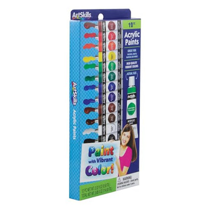 ArtSkills Premium Acrylic Paints, Arts and Crafts Supplies, Assorted Colors, 0.32 fl oz Each, 12 Count (PA-2039)