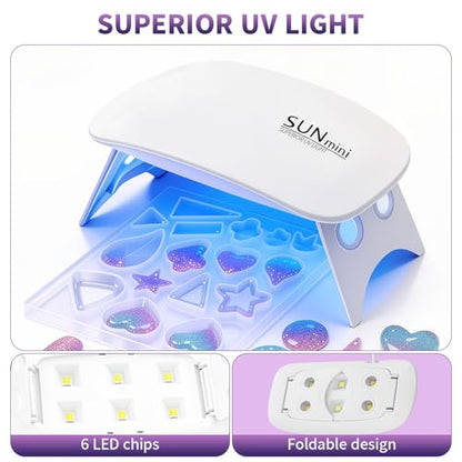 SHORE RESIN 250g UV Resin Kit with Light, Jewelry Starter Set | Includes UV Lamp, Silicone Molds, Glitter, Dried Flowers and Tools for Earrings, Keychains and Crafts - size: 250g