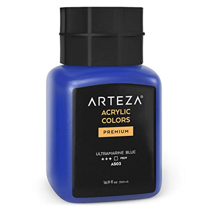 ARTEZA Acrylic Paint, A503 Ultramarine Blue, 16.9 fl oz, 500ml Jar, Opaque, Quick-Drying, Acrylic Paints for Painting on Canvas and Wood - color: A503 Ultramarine Blue, size: 16.9 Fl Oz (Pack of 1)