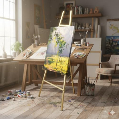 Gold Metal Easel Stand, Adjustable Floor Display Stand for Signs, Art, Mirrors, Posters, Foldable and Portable for Wedding, Home and Event Decor (Gold)