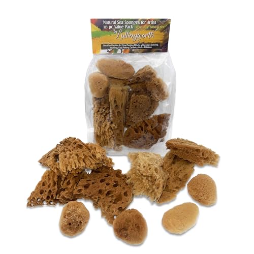 Lullingworth® Artist Natural Sea Sponges: Unbleached 10 Pack 2-4 inch Value Tool Set-Faux Painting Effects, Acrylic Paint, Watercolor, Texturing, Marbling, Clay, Pottery, Ceramics, Crafts & Hobby