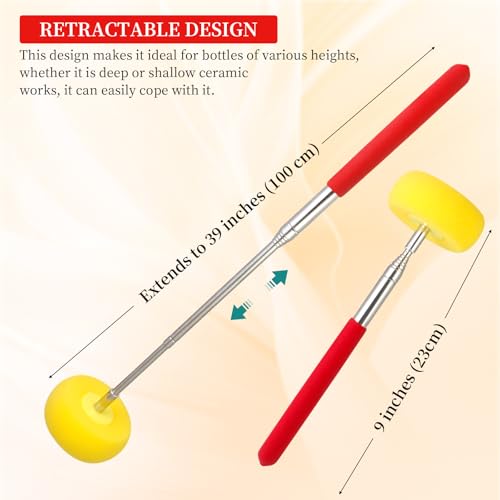 Telescoping Pottery Sponge Ceramic Shaping Tool with 1 Replacement Sponges, Ideal for Easy Cleaning and Removing Excess Water from Tall or Wide Pottery, Extends to 39 Inches Long