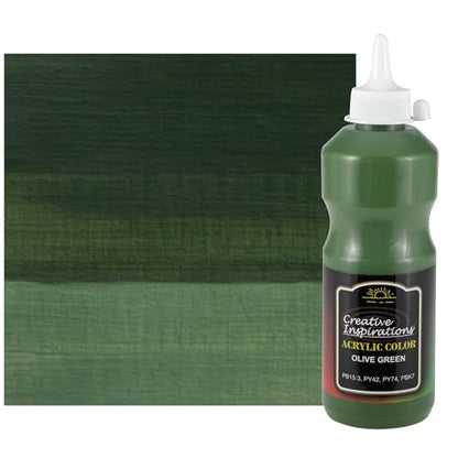 Creative Inspirations Acrylic Paint - Olive Green - 500 mL Bottle - Smooth & Creamy Consistency, Vibrant Pigmentation, Great Coverage for Artists - Clean Up with Soap & Water - color: Olive Green, size: 16.91 Fl Oz (Pack of 1)