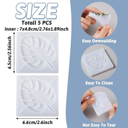 Craftdady 5pcs Leaf Silicone Mold Tropical Monstera Leaves Resin Casting Mold for Epoxy Resin UV Resin Polymer Clay DIY Coaster Keychain Pendant Jewelry Craft Making - color: Transparent, Monstera Leaf