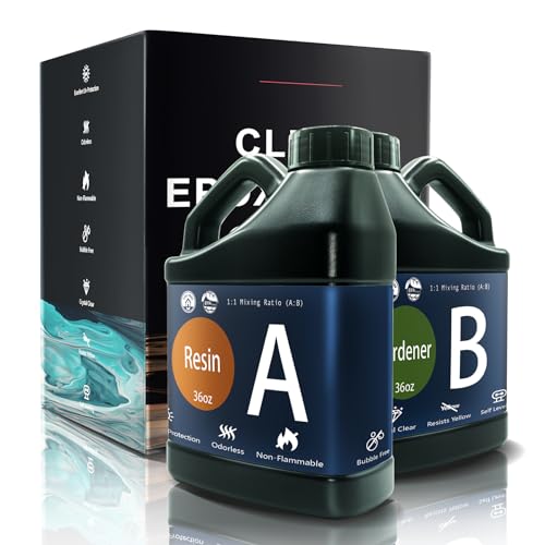 Epoxy Resin 72OZ, Upgraded Crystal Clear Resin Epoxy Food Safe, Self Leveling & Bubble Free Epoxy Resin with Anti-Yellowing for Coating, Casting, Molds, Jewelry Making, DIY - size: 72OZ