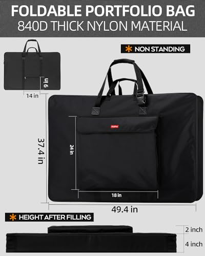 Nicpro Art Portfolio Bag 36 x 48 Inches Waterproof Nylon Artist Carrying Bag Soft Sided with Shoulder Strap, Storage Case for Artwork Sketch Drawing Canvas Photography Poster Solar Panel - size: 36 x 48 inches