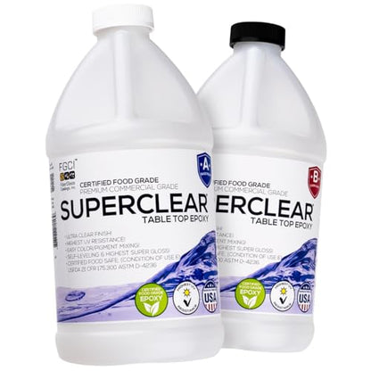 Superclear Table Top Epoxy Resin 1 Gallon Kit, Crystal Clear 1:1 Coating | Self-leveling coating for bar tops, countertops, tumblers & wood. Anti-yellowing, UV resistant, food-safe, Made in USA - size: 1 Gallon Without Kit