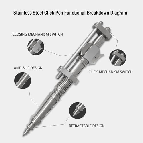Dr. Metalleung Tactical Ballpoint Pen: Click Stainless Steel Retractable EDC Heavy Pen - Refillable, Designed for Smooth Office Writing & Gifts - style: Mechanical click pen