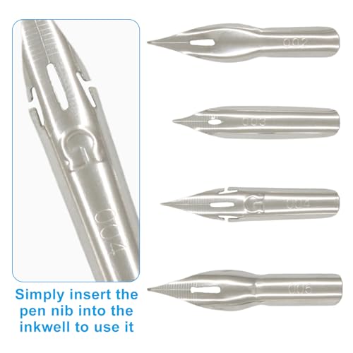 Hitefu 14 Pcs Wooden Dip Pens Set with Stainless Steel Pen nibs for Calligraphy, Manga, Writing, Drawing, Signing – Includes 2 Holders + 12 Assorted Nibs