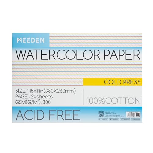 MEEDEN Watercolor Paper Block - 100% Cotton Watercolor Paper Pad of 20 Sheets, 140lb/300gsm, Acid-Free Art Paper for Watercolor, Gouache, Ink and More, 15" x 10" Cold Press - color: Cold Press, size: 10×15"