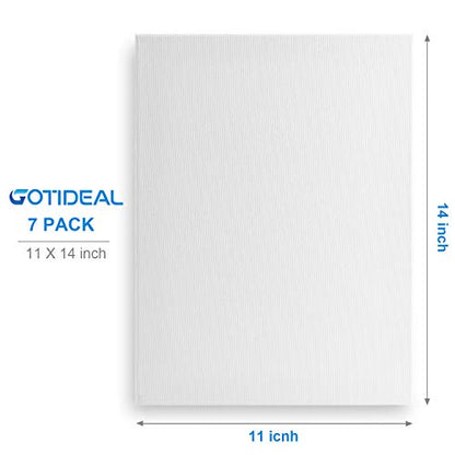 GOTIDEAL Stretched Canvas, 11x14 Inch Set of 7, Primed White - 100% Cotton Artist Canvas Boards for Painting, Acrylic Pouring, Oil Paint Dry & Wet Art Media - color: White, size: 11"x14"