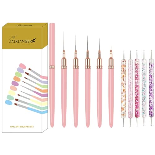 10Pcs Pink Nail Liner Brush & Dual-Ended Dotting Pen Set - Professional Ultra-Fine Liner Brush for French Tip, Intricate Patterns, Dot Art & Gel Polish Manicure, Salon & DIY Manicure Tool Kit - color: Liner Brush & Dotting Pen