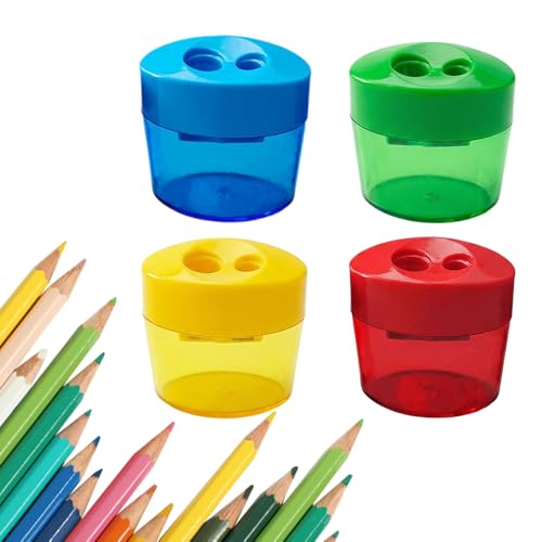 Pencil Sharpeners, 4 /8pcs Pencil Sharpeners Manual, Protable Dual Holes Compact Colored Handheld Pencil Sharpener with Lid for Artists Classroom School Office (4PCS-A) - color: 4pcs-a