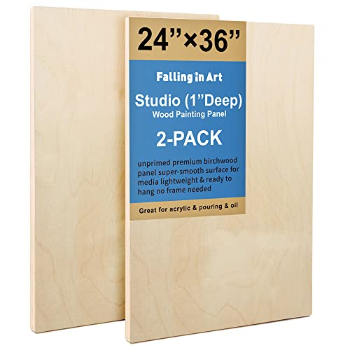 Falling in Art Unfinished Birch Wood Panels Kit for Painting, Wooden Canvas 2 Pack of 24 x36 Studio 1’’ Deep, Cradle Boards for Pouring, Art, Crafts, Burning and More - size: 24*36 2-pack