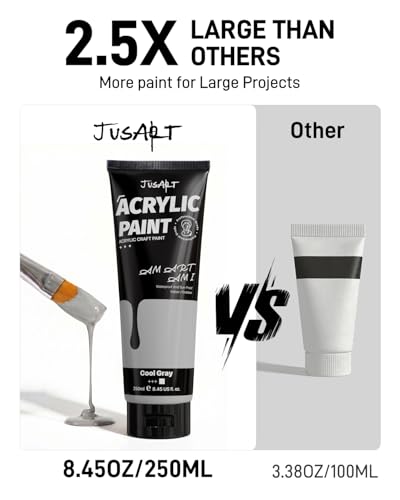 JusArt Gray Acrylic Paint, 8.45oz/250ml Large Tube, Heavy Body Rich Pigment, Non-Toxic, Non-Fading Craft Paint for Canvas Wood Metal Fabric Ceramics, Art Supplies for Adults Artists Beginner - color: Gray