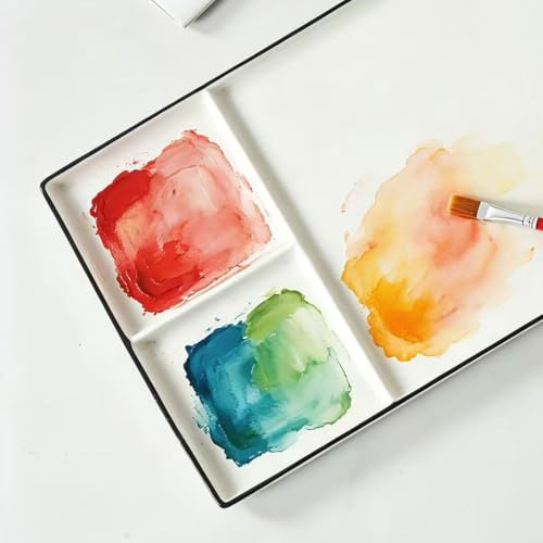 Large Ceramic Watercolor Paint Mixing Palette Butcher Tray – Non-Stick, Easy Clean, Perfect for Artists & Hobbyists,3 Wells.12 inch