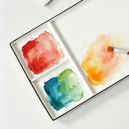 Large Ceramic Watercolor Paint Mixing Palette Butcher Tray – Non-Stick, Easy Clean, Perfect for Artists & Hobbyists,3 Wells.12 inch