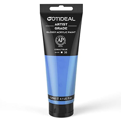 GOTIDEAL Acrylic Paint Cobalt Blue Tubes(120ml, 4.1 oz) Non Toxic Non Fading,Rich Pigments for Painters, Adults & Kids, Ideal for Canvas Wood Clay Fabric Ceramic Craft Supplies (Cobalt Blue) - color: Cobalt Blue, style: Regular