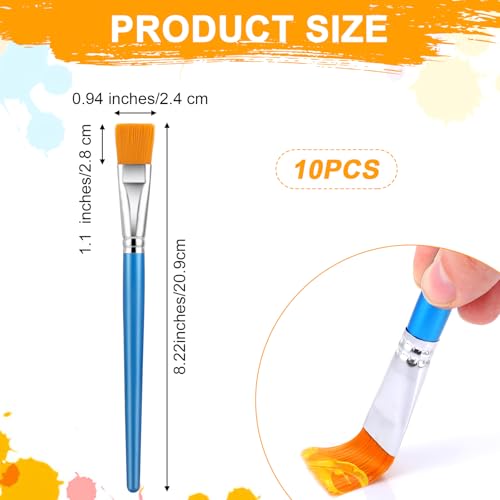 10 Pcs Flat Paint Brushes for Acrylic Painting 1 Inch Flat Watercolor Brushes Blue Nylon Bristles Paint Brushes with Wooden Handle for Watercolor Oil Crafts Face Body Art Professional Artist Brushes