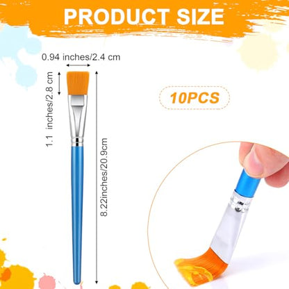 10 Pcs Flat Paint Brushes for Acrylic Painting 1 Inch Flat Watercolor Brushes Blue Nylon Bristles Paint Brushes with Wooden Handle for Watercolor Oil Crafts Face Body Art Professional Artist Brushes