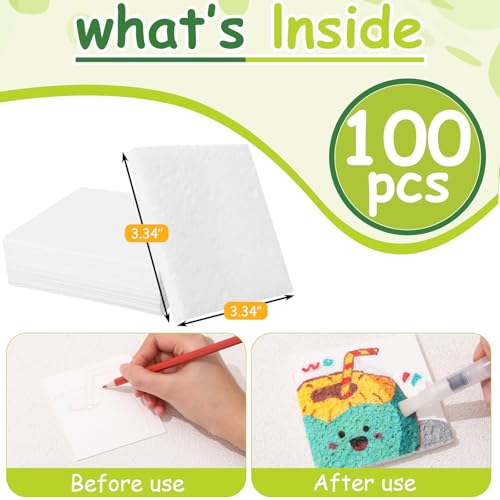 Dunzoom 100 Pcs Square Magic Puffy Paint Paper 3.35 * 3.35 in Magic Foam Texture Painting Kit Foam Texture Paper 3D Drawing Sponge Canvas DIY Art and Craft Supplies Kids - size: 3.35 x 3.35 in, style: Square