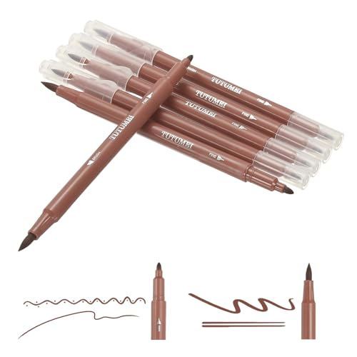 PATIKIL Dual Brush Markers, Brown Fine and Brush Tip Pen Artist Colored Marker Set Supplies for Adult Coloring Books Lettering Journaling Calligraphy Drawing Doodling, 6 Pcs - color: Brown