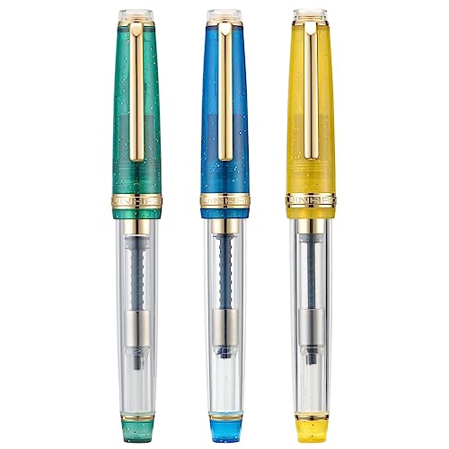 Set of 3 Jinhao 82 Fountain Pens Transparent Starry Sky Color Acrylic Extra Fine Point Gold Trim with Converter - color: Starry Sky, style: Extra Fine Nib