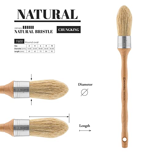 Escoda Series 7600 Artist Oil and Acrylic Paint Brush for Murals, Decorative Work & Faux Finishing, Natural Chungking Hog Bristle, Round Oval, Size 4