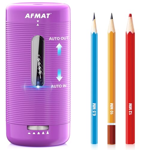 AFMAT Electric Pencil Sharpener, Fully Automatic Pencil Sharpener, Auto in & Out, Rechargeable Hands-Free Sharpeners for Jumbo & Colored Pencils (6.5-12mm), Portable for Home/Classroom/Office PSC2 - color: Purple