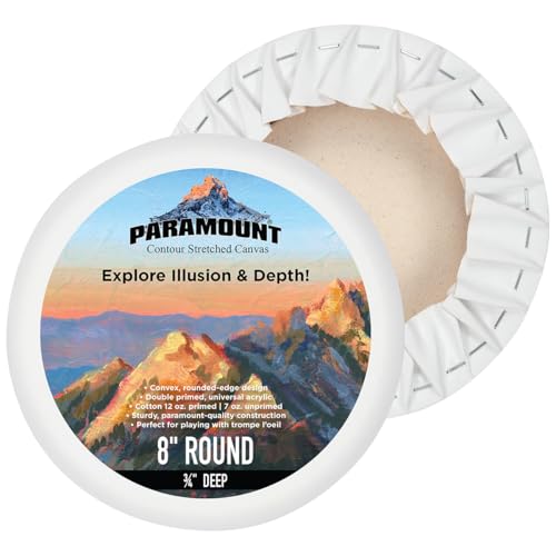 Paramount Contour Convex Profile Stretched Canvas, 8" Round Canvas, 5 Pack, 3/4" Deep - Double Primed for Oil, Acrylic, and Mixed Media Art - 100% Cotton Duck Medium Texture - size: 8"