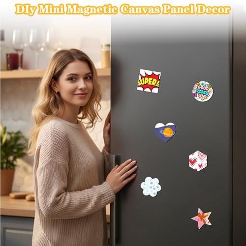 48 Pcs Magnetic Canvas Panel Mini Canvas Boards for Painting Blank Locker, 3 Inch Small Bulk Canvases with Magnet Backing for DIY Art, Crafts, Fridge & Office Decor (6 Styles)