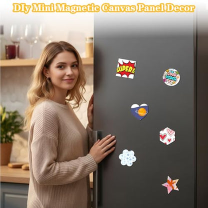 48 Pcs Magnetic Canvas Panel Mini Canvas Boards for Painting Blank Locker, 3 Inch Small Bulk Canvases with Magnet Backing for DIY Art, Crafts, Fridge & Office Decor (6 Styles)