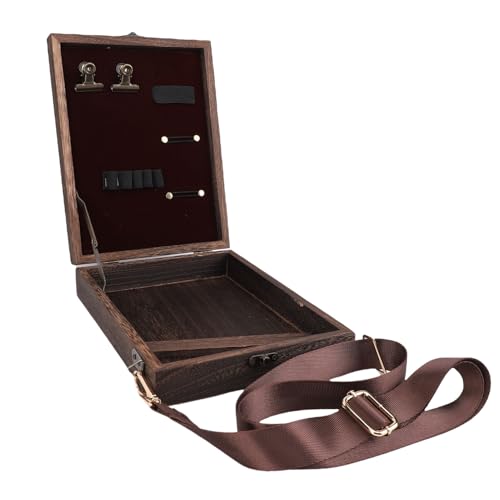 Writers Messenger Wood Box, Wooden Table Sketchbox Easel, Handmade Portable Artist Tool Brush Storage Bag Writing Box Crossbody Postman Bag for Outdoor Painting