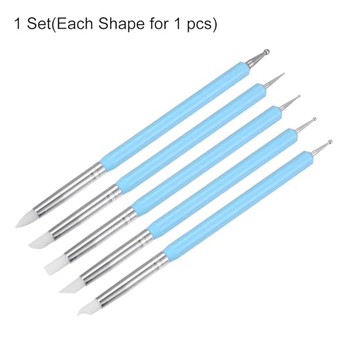 HARFINGTON 5 Pcs Silicone Clay Sculpting Tool Double-Ended Rubber Tip Metal Ball Silicon Shaper Pens Modeling Stylus Dotting Tool for DIY Handicraft Sculpture Pottery Painting, Light Blue - color: Light Blue