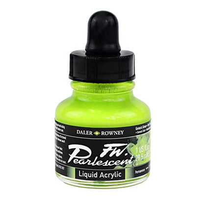 Daler-Rowney FW Pearlescent Acrylic Ink Bottle Genesis Green - Acrylic Drawing Ink for Artists and Students - Permanent Calligraphy Ink - Archival Ink for Illustrating and More
