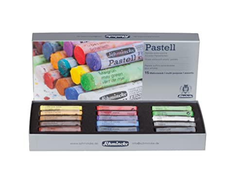 Schmincke - Pastels, 15 colors, multi-purpose, basic assortment 77 215 097, cardboard set with 15 pastels, handmade pastels, brilliant, velvet-matt, highly lightfast colors - size: 15 Count (Pack of 1)