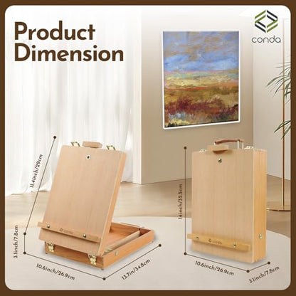 CONDA Premium Wooden Sketch Box Easel - Adjustable Tabletop Art Easel for Painting, Drawing & Sketching, Solid Beech Wood Design with Art Supply Storage, Ideal for Artists, Students & Beginners - style: Sketch Box