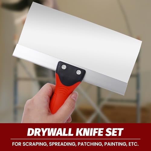 Drywall Taping Knife 5 PCS Stainless Steel Taping Knives, 6"/8"/10"/12"/14" Premium Drywall Skimming Blades with Nonslip Rubberized Grip Handle,Perfect Drywall Tool,Finishing and Patching
