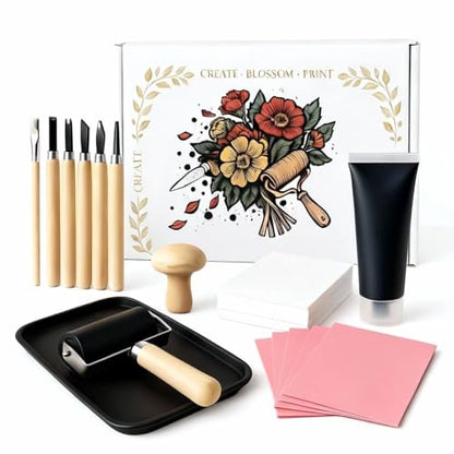 Lnncdsc Linocut Kit for Beginners & DIY Artists – Complete Block Printing Starter Set with Carving Tools & Brayer Roller – Perfect for Homemade Stamps, Greeting Cards, Gifts & Art Projects