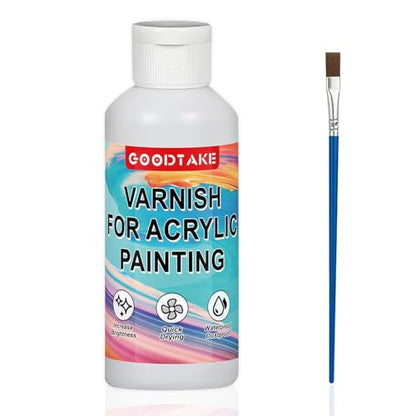 GOODTAKE Varnish for Acrylic Painting, Polycrylic Clear Gloss, Gloss Varnish for Clay, Acrylic, Paint, Diamond Painting, Wood - Non-Yellowing, Non-Toxic, Polyurethane Clear Gloss (2 Ounces) - size: 2 Ounces