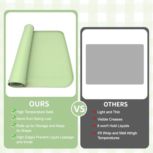 Silicone Art Mat for Painting, 24"x16" Green Roll Up Craft Mat with Raised Edges, Non-Slip Surface Protector