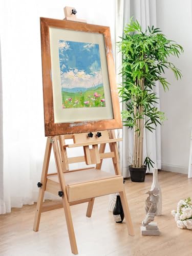 H Frame Easel Stand, Adjustable Beech Wood Studio Artist Painting Easel, Easel, Painting Canvas Holder, Tilts Flat Artist Easel Wooden Color